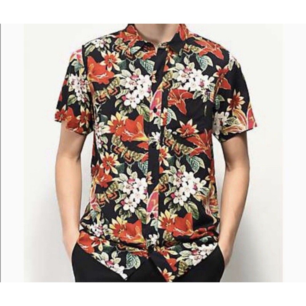 Empyre Skateboard Black Rayon Floral Button Shirt Men’s Size XL